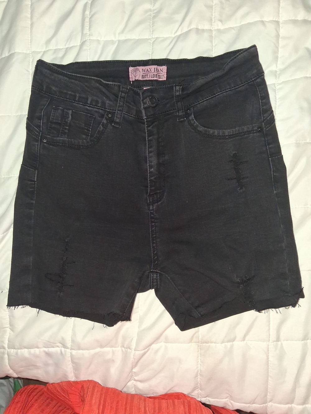 Wax Jean Black Distressed High-Rise Denim Shorts